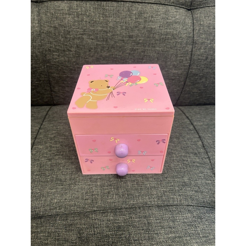 Vintage 1990 Sanrio Tweedle Dee Dee Teddy Bear Jewelry Box Mirror Lid Organizer
